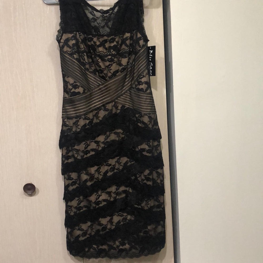 Nude and black lace dress